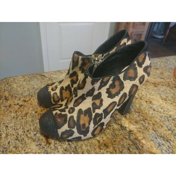 Sam Edelman Felix Leopard Print Genuine Calf Hair Ankle Boots Us Sz 6 M - Picture 2 of 11